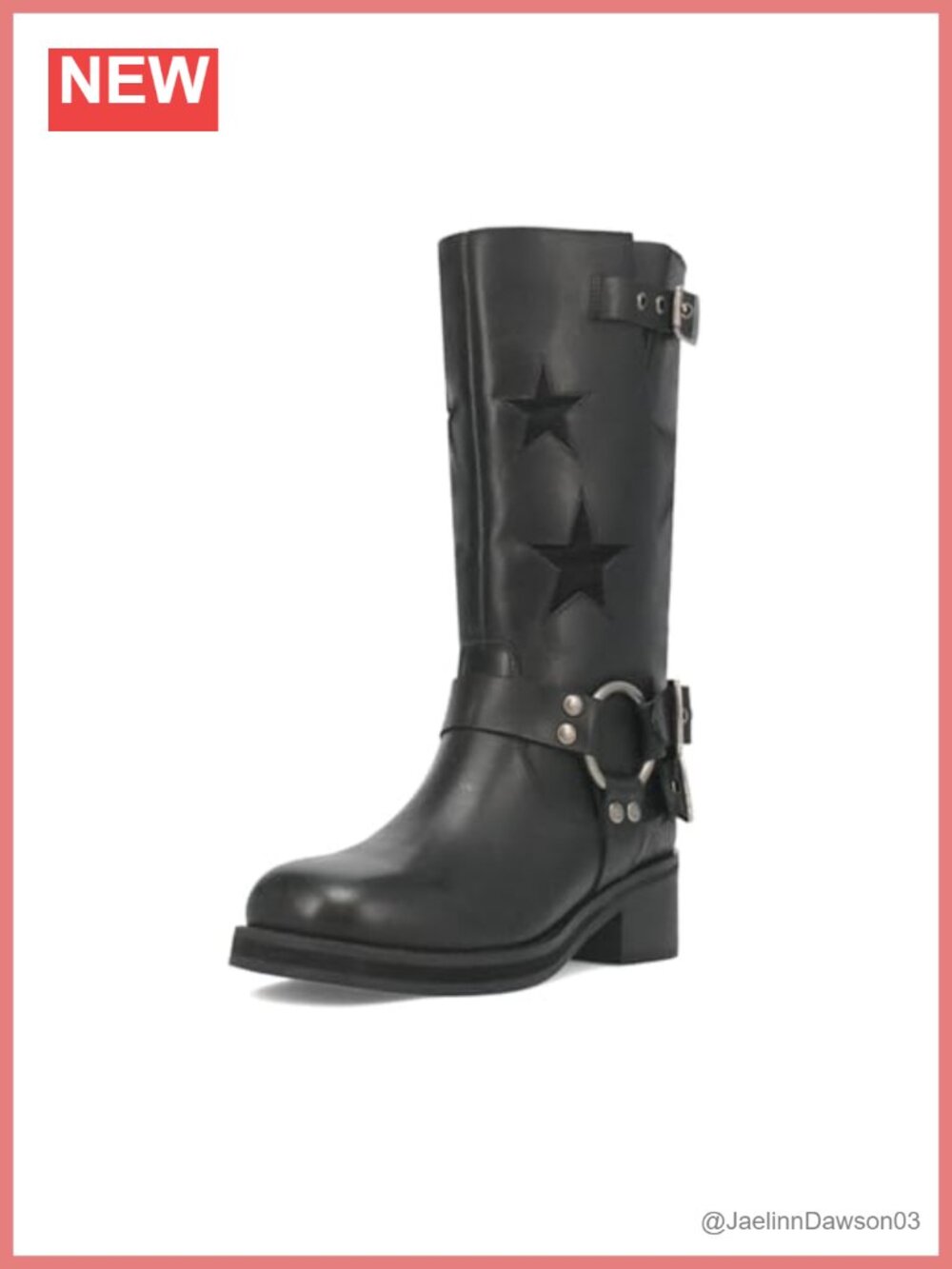 Buckle Biker Knee High Boots Square Toe Chunky Heel Star Moto Mid Calf Boots